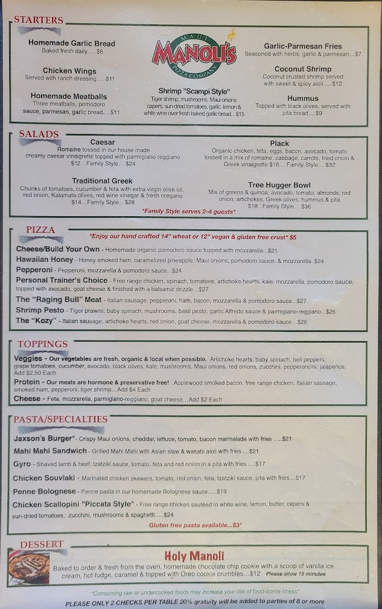 Manoli's Pizza Company Menu - Image 3